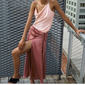 Zara Satin Effect Ruched Slit Skirt Marsala